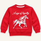 Kids Bright Red Horse Graphic Sweatshirt – Boys & Girls Full Sleeve Crew Neck Winter Pullover