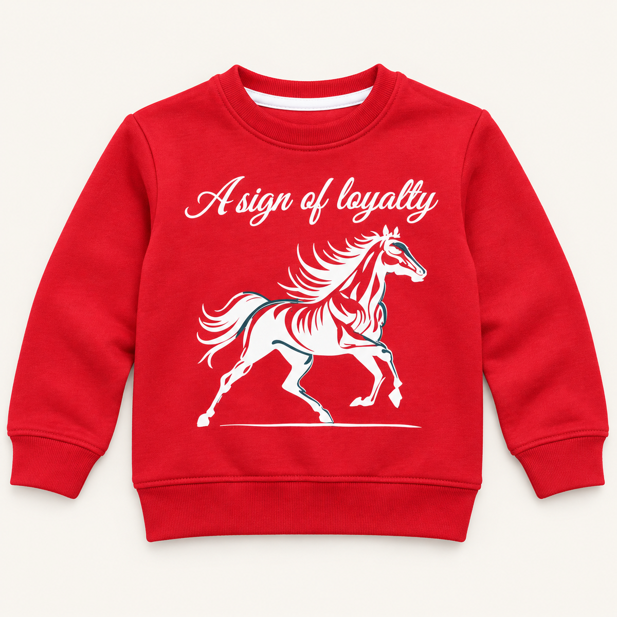 Kids Bright Red Horse Graphic Sweatshirt – Boys & Girls Full Sleeve Crew Neck Winter Pullover