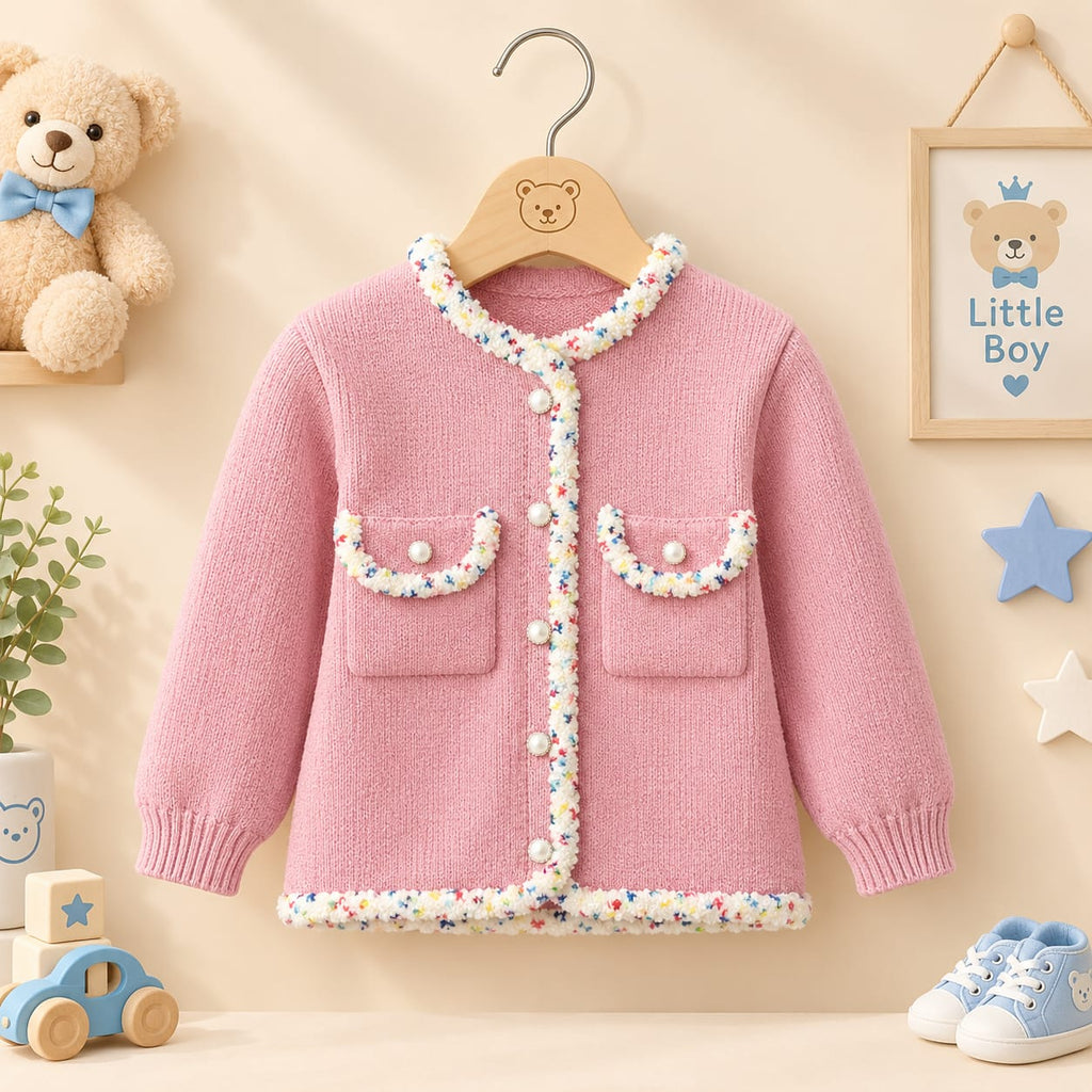 Girls Winter Open Sweater Vest Pink