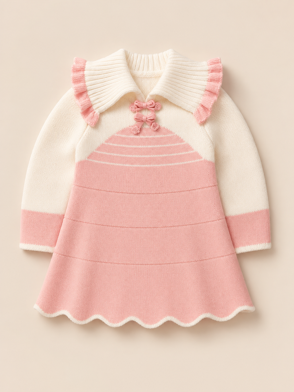 Girls Woolen Frock White and Pink