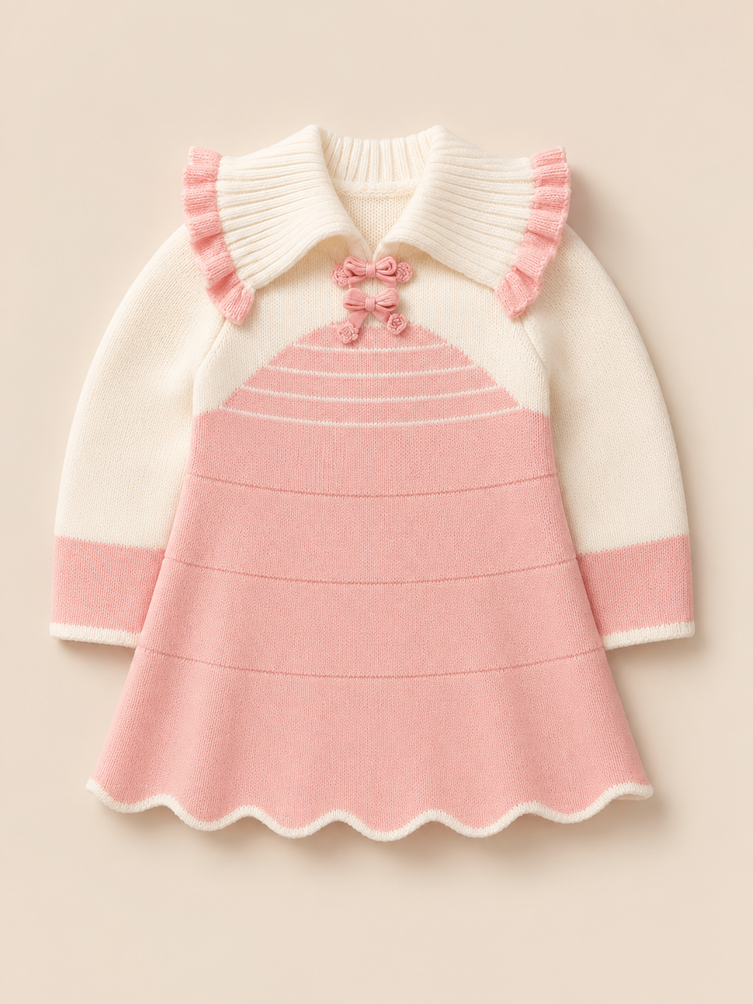Girls Woolen Frock White and Pink