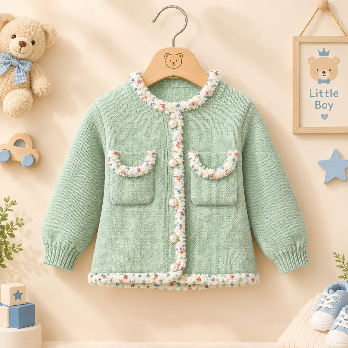 Girls Winter Open Sweater vest green