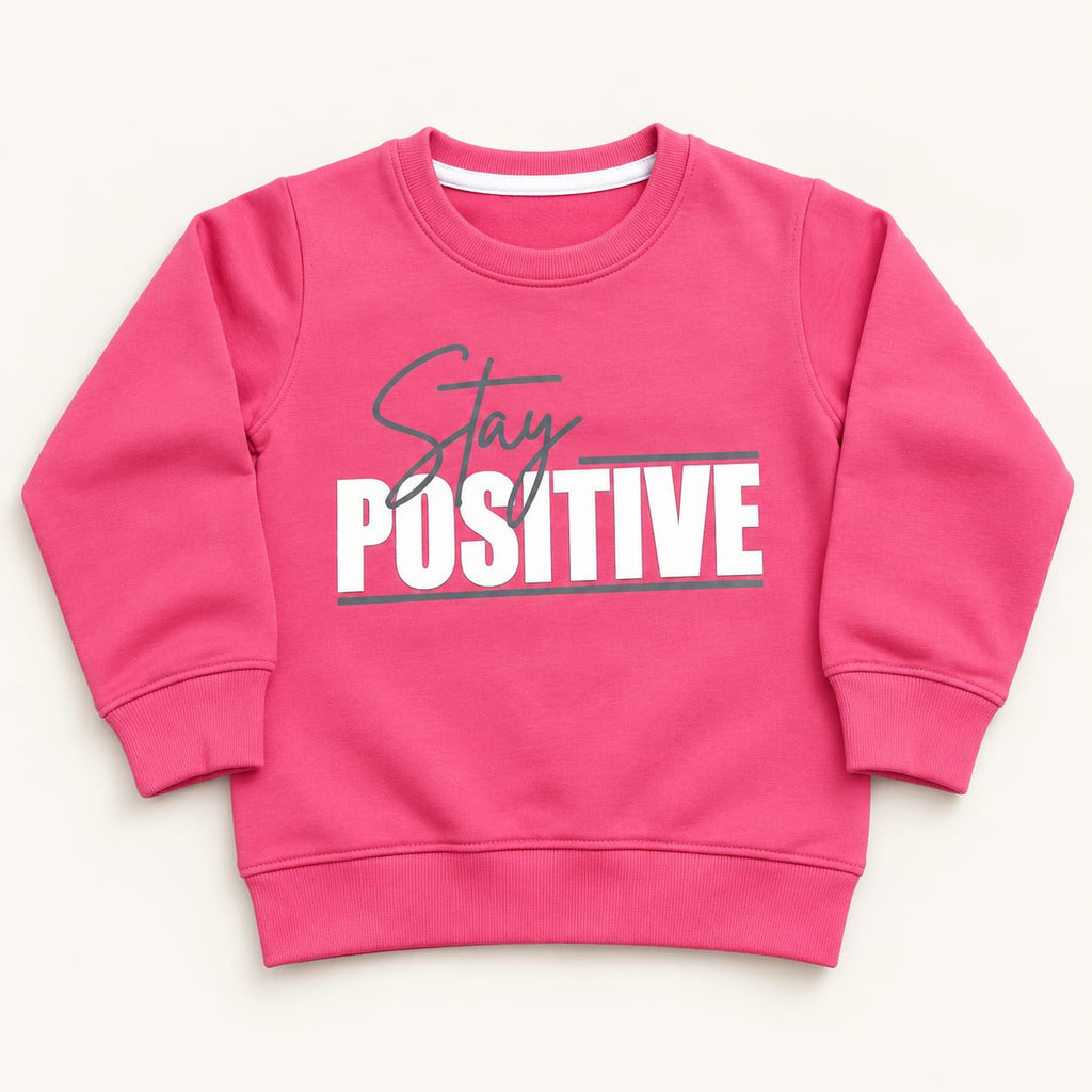 Kids Pink Stay Positive Graphic Sweatshirt – Boys & Girls Full Sleeve Crew Neck Winter Pullover