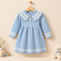 Girls Woolen Frock Blue with White Stripes