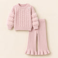 Baby Girls Pink Cable Knit Sweater & Ruffle Flared Pants 2-Piece Winter Outfit