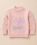 Girls Woolen Sweatshirt Bow Light Peach