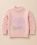 Girls Woolen Sweatshirt Bow Light Peach