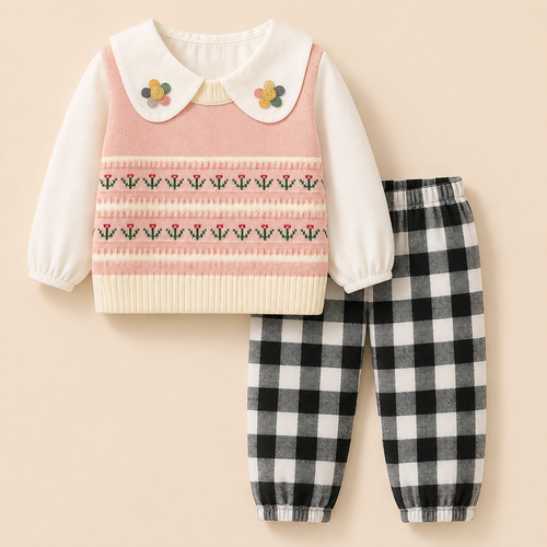 Baby 3pc's Suit Set Flower Pink