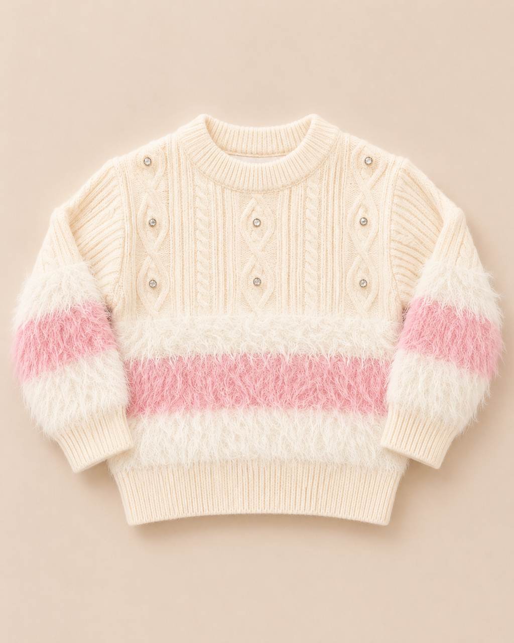 Girls Fur Sweatshirt With Beads Off-White