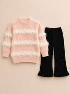 Girls Fur Pajama Set Baby Pink and Black