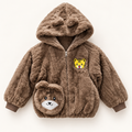 Kids Brown Tiger & Teddy Bear Plush Hooded Winter Jacket – Soft Fluffy Zip-Up Coat