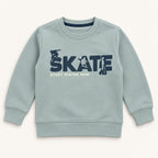 Kids Sage Green Skate Graphic Sweatshirt – Boys & Girls Full Sleeve Crew Neck Winter Pullover