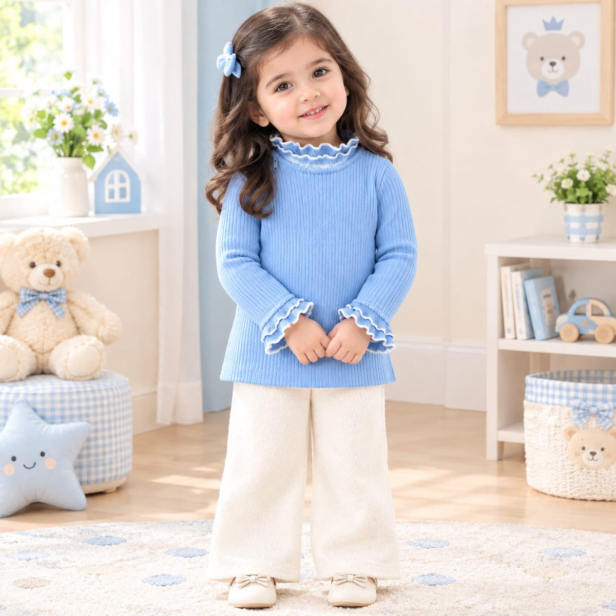 Girls Winter Mock Neck Sky Blue