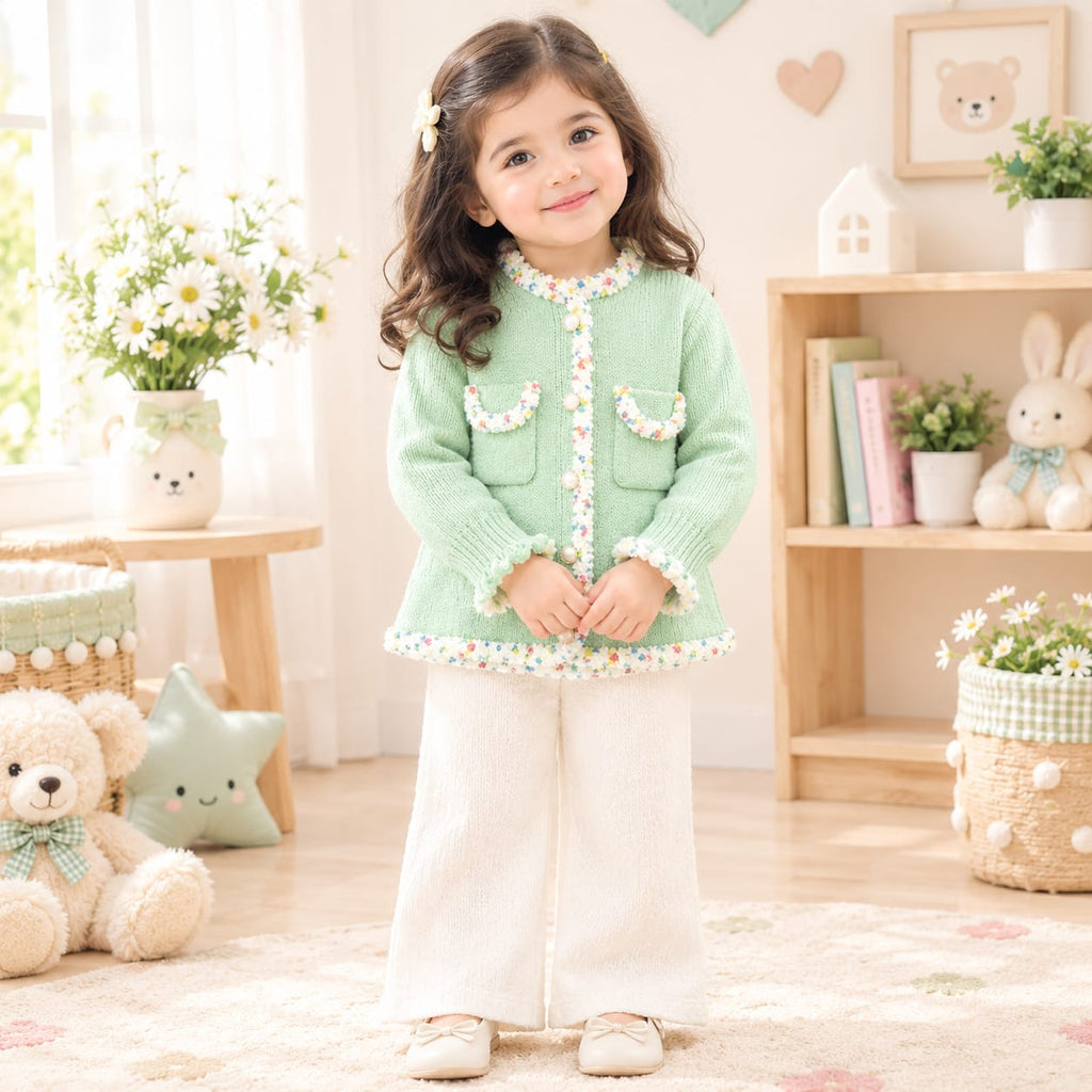 Girls Winter Open Sweater vest green