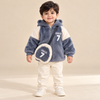 Kids Blue Grey Ronaldo 7 Plush Hooded Winter Jacket with Matching Crossbody Bag