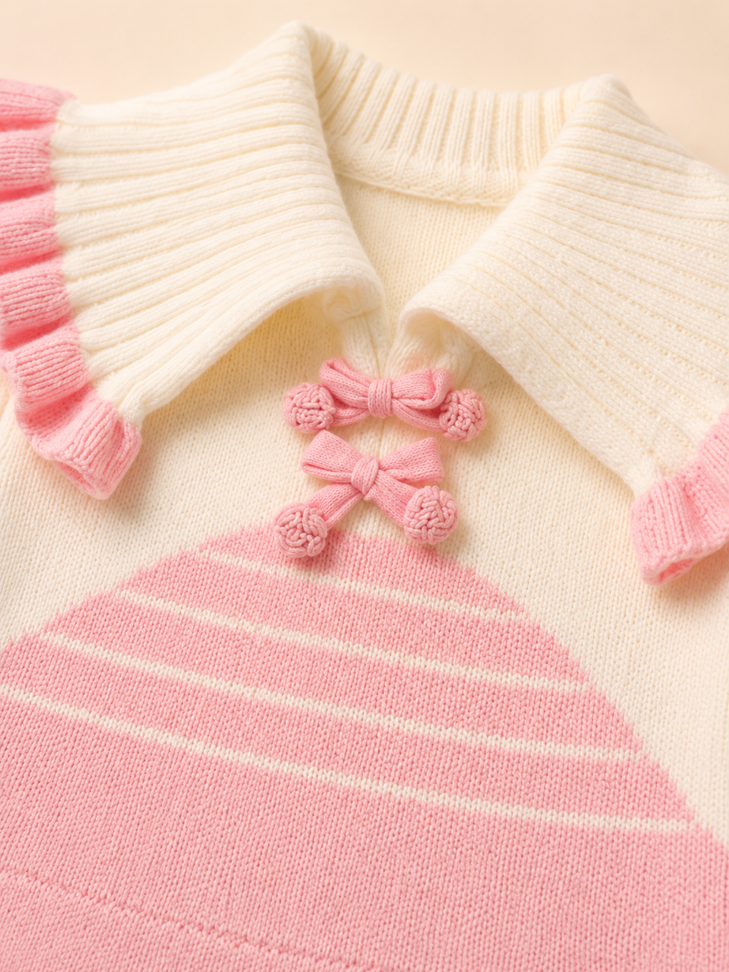 Girls Woolen Frock White and Pink