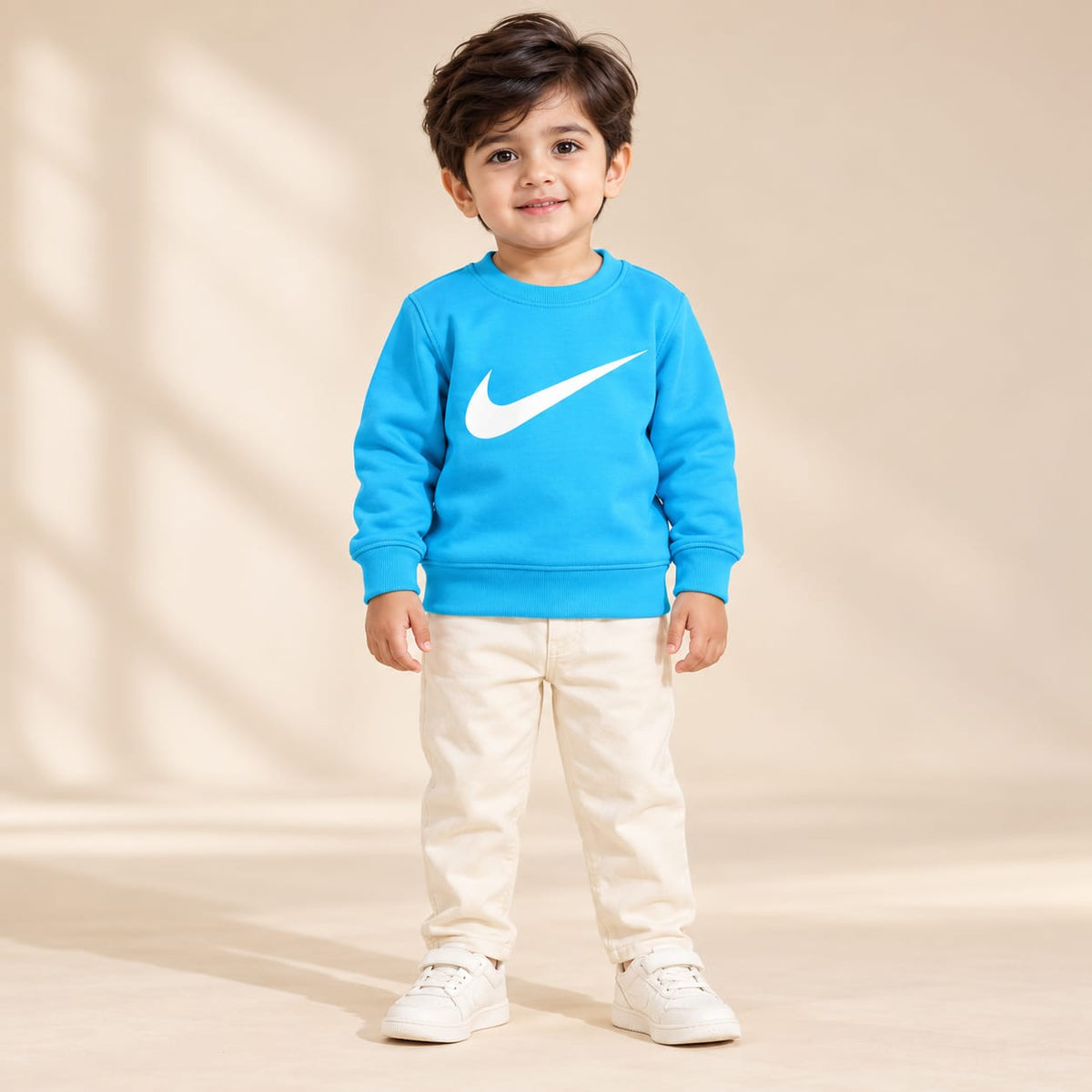 Kids Sky Blue Swoosh Logo Sweatshirt – Boys & Girls Full Sleeve Crew Neck Winter Pullover