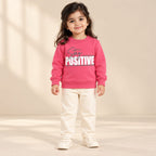 Kids Pink Stay Positive Graphic Sweatshirt – Boys & Girls Full Sleeve Crew Neck Winter Pullover