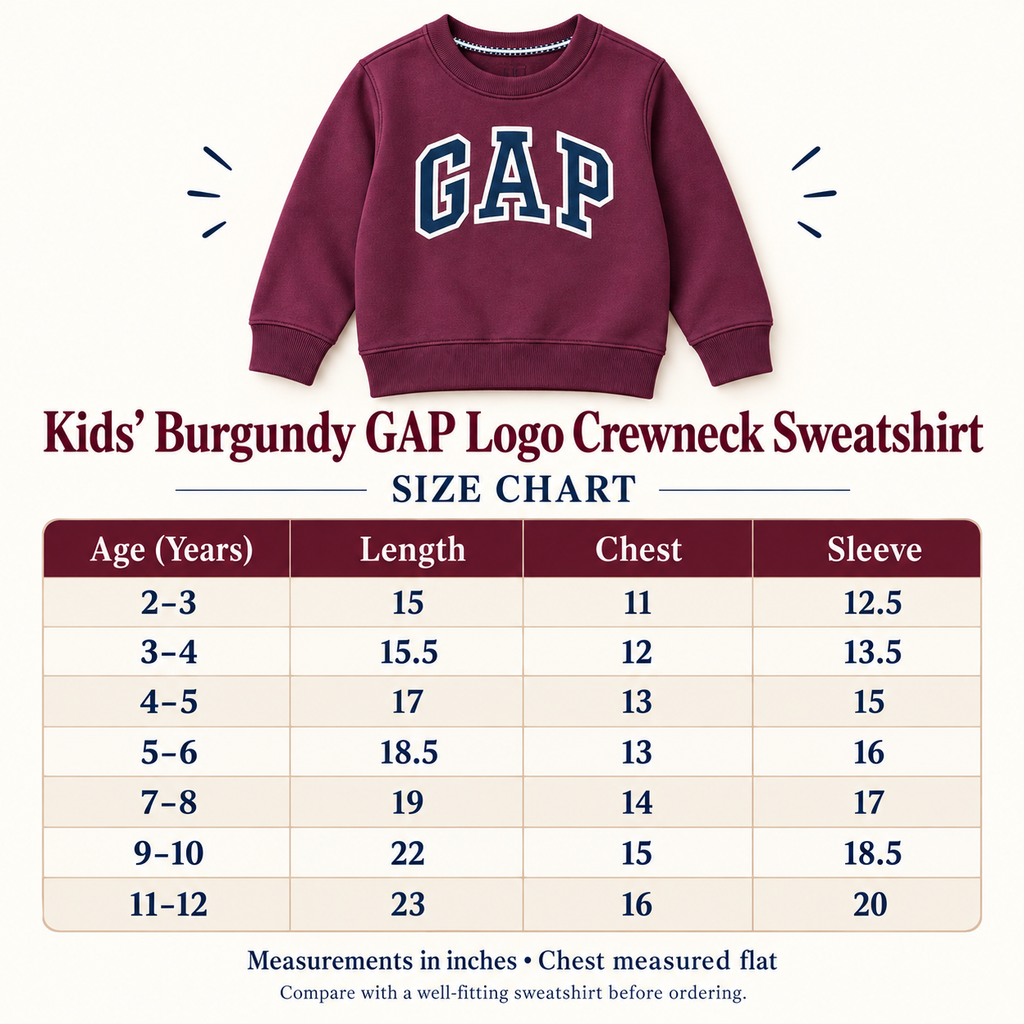 Kids Maroon GAP Logo Sweatshirt – Boys & Girls Full Sleeve Crew Neck Winter Pullover