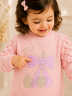Girls Woolen Sweatshirt Bow Light Peach
