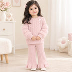 Baby Girls Pink Cable Knit Sweater & Ruffle Flared Pants 2-Piece Winter Outfit