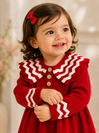 Girls Woolen Frock Red with White Stripes