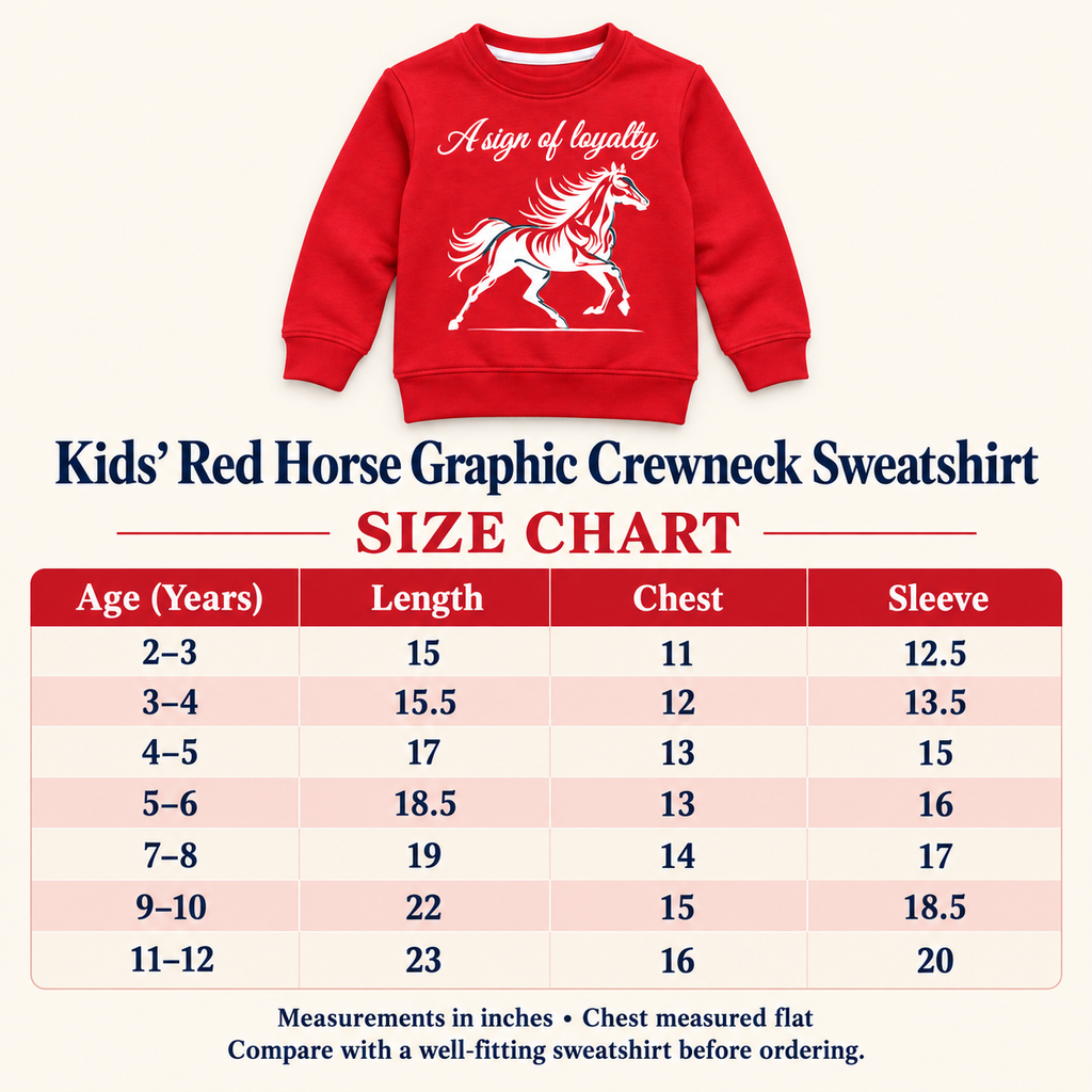 Kids Bright Red Horse Graphic Sweatshirt – Boys & Girls Full Sleeve Crew Neck Winter Pullover