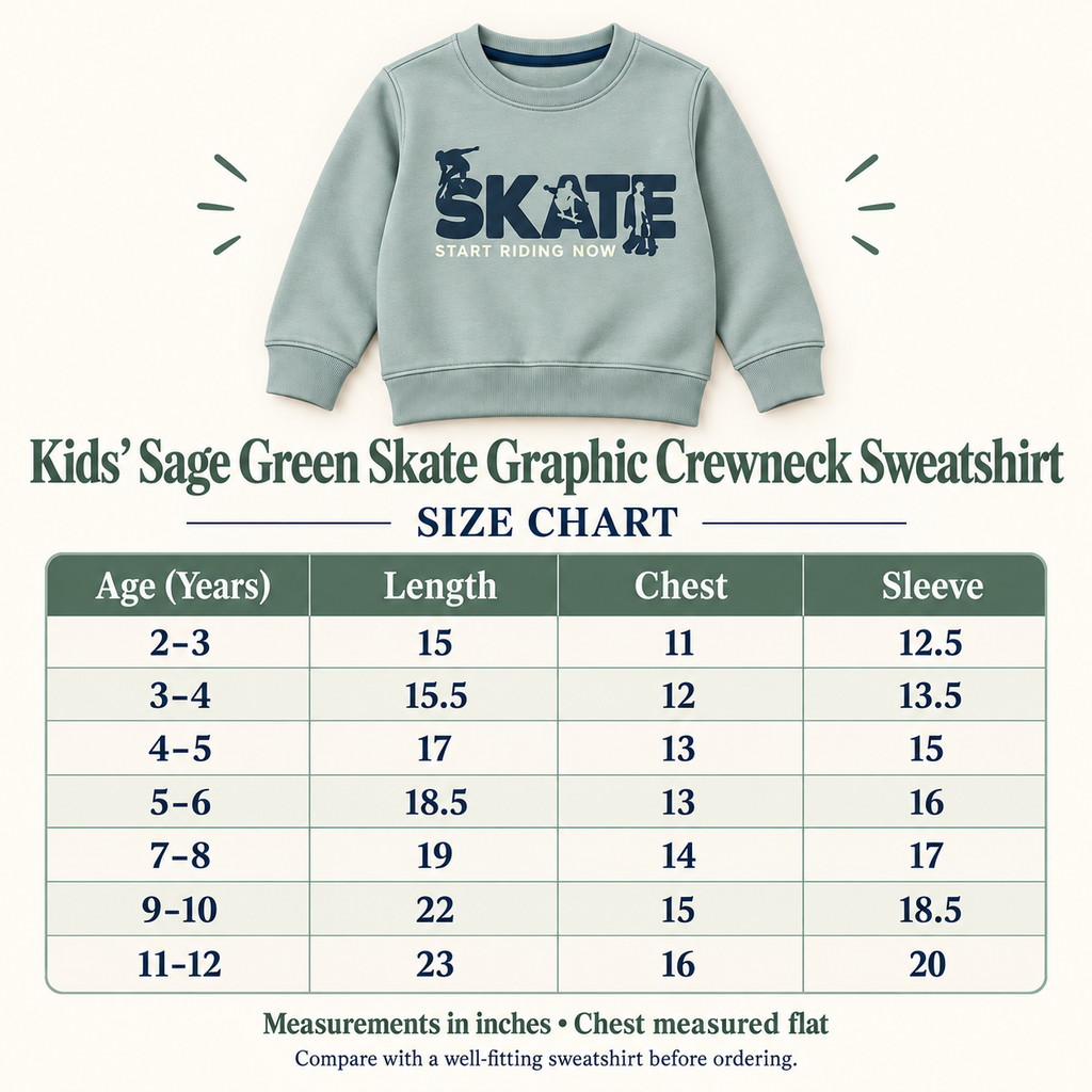 Kids Sage Green Skate Graphic Sweatshirt – Boys & Girls Full Sleeve Crew Neck Winter Pullover