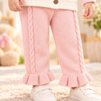 Baby Girls Pink Knitted Sweater with Cream Cable Knit Vest Design & Ruffle Pants – 2-Piece Winter Outfit