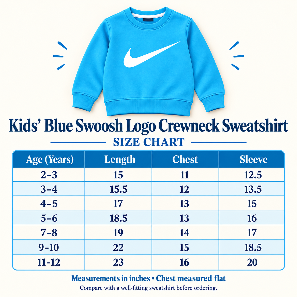 Kids Sky Blue Swoosh Logo Sweatshirt – Boys & Girls Full Sleeve Crew Neck Winter Pullover