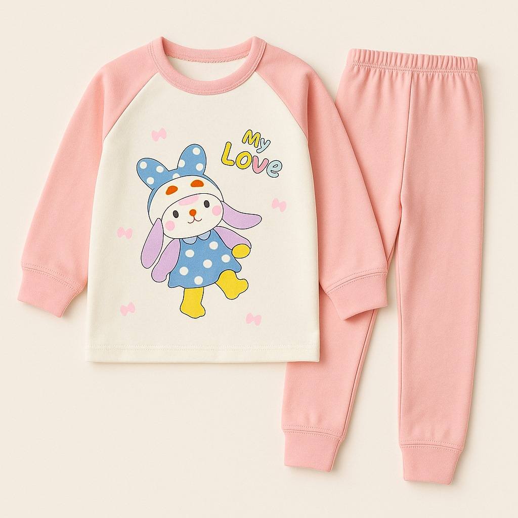 Girls’ “My Love” Character Pink Soft Sweatshirt & Pants Set