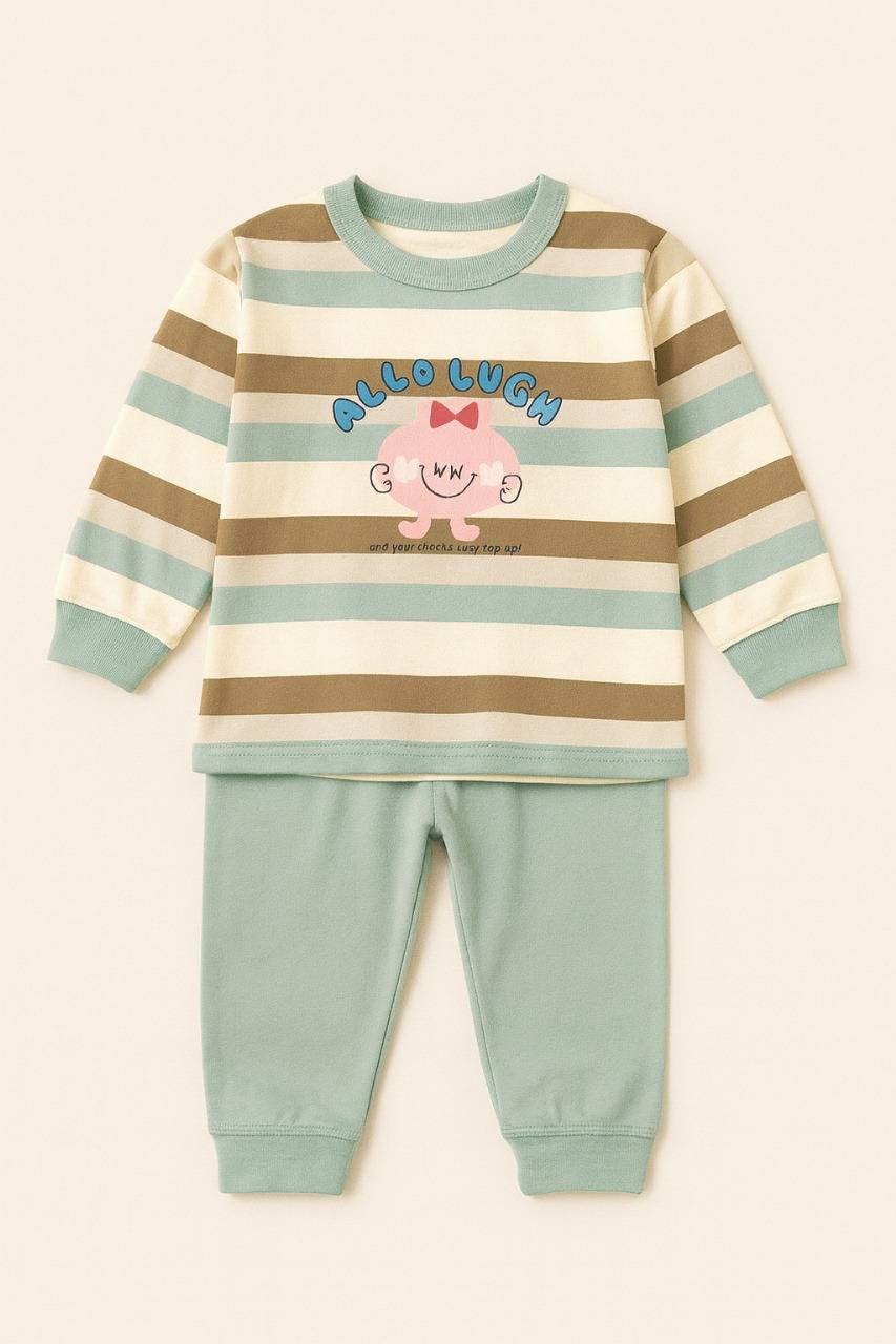Mint Mood Cozy Wear Stripe Soft Sweatshirt & Pajama Set