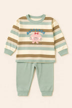 Mint Mood Cozy Wear Stripe Soft Sweatshirt & Pajama Set