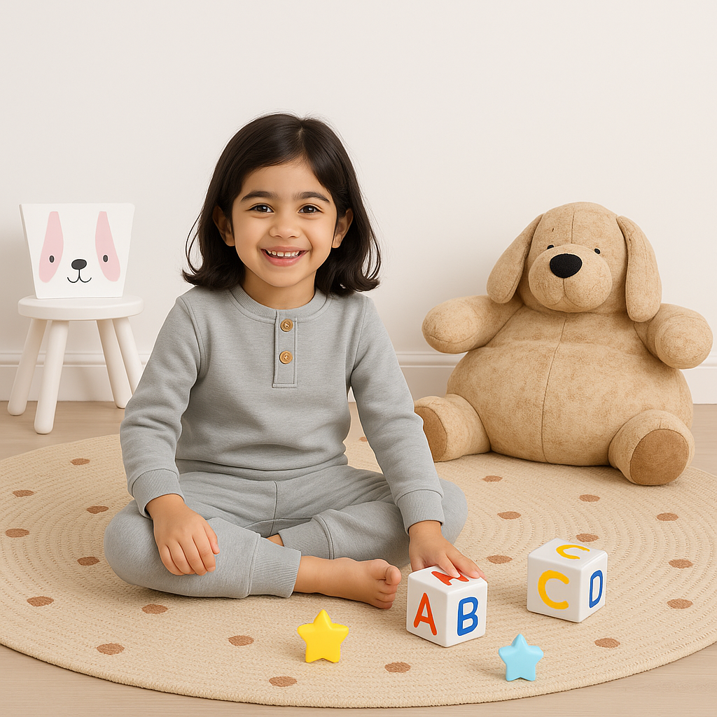 Kids Henley Pajama Set Heather Light Grey