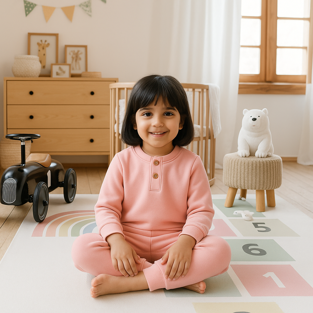 Kids Henley Pajama Set Baby Pink