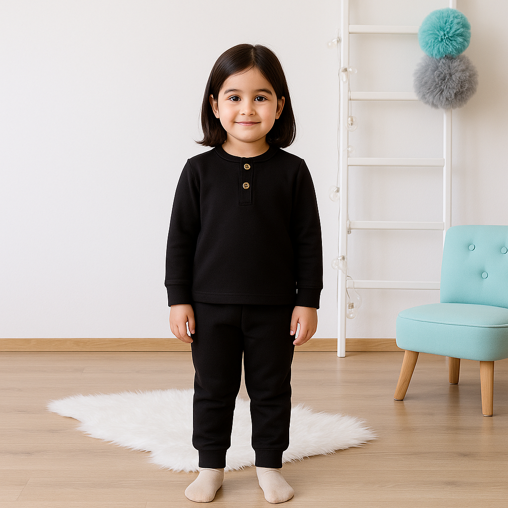 Kids Henley Pajama Set Black