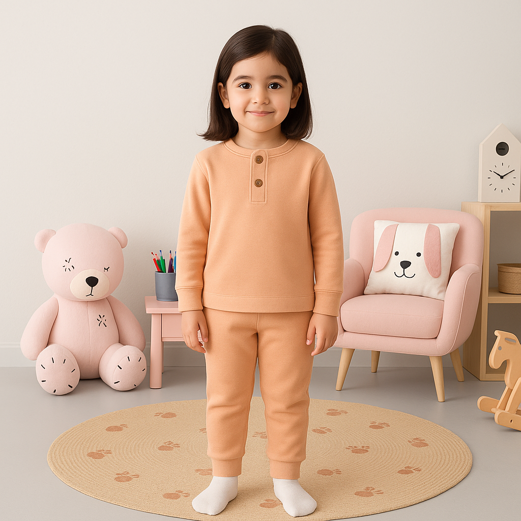 Kids Henley Pajama Set Peach