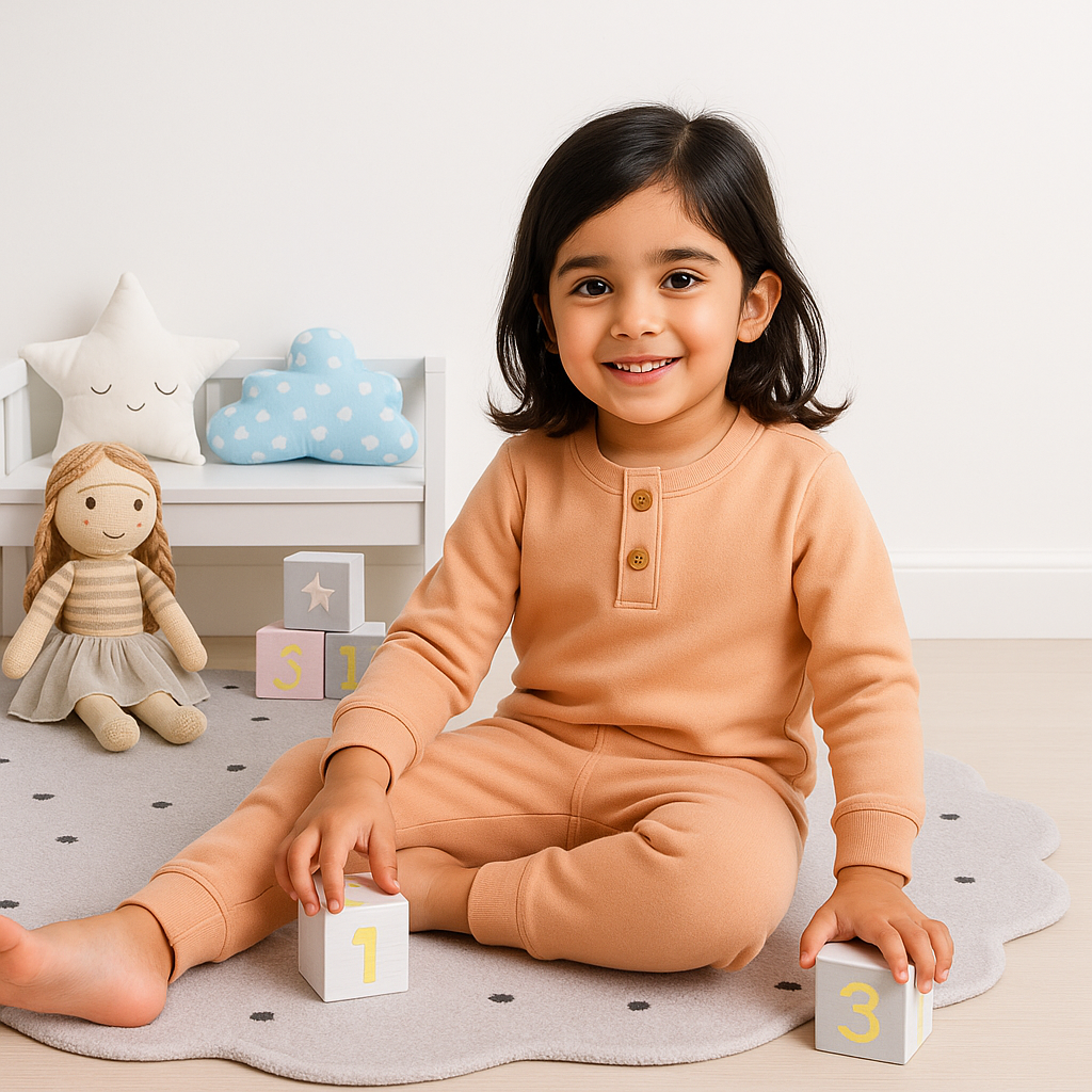 Kids Henley Pajama Set Peach