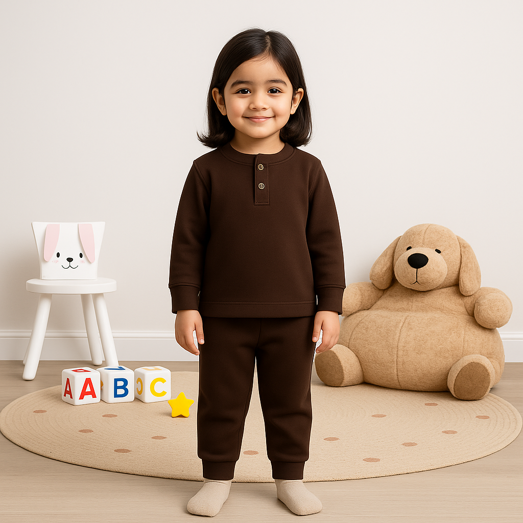Kids Henley Pajama Set Dark Brown