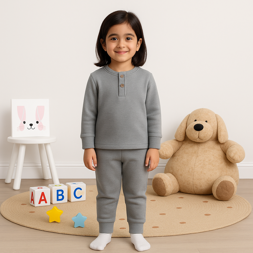 Kids Henley Pajama Set Grey