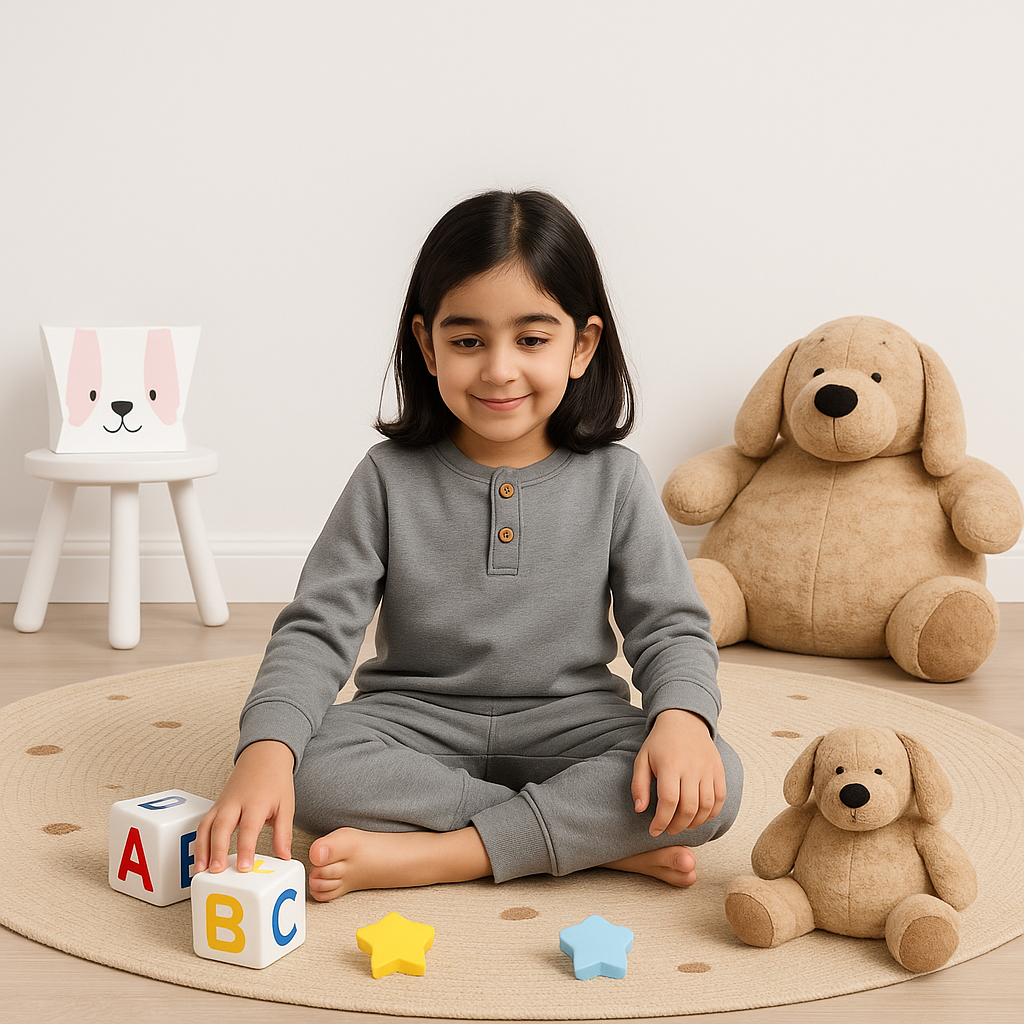 Kids Henley Pajama Set Grey