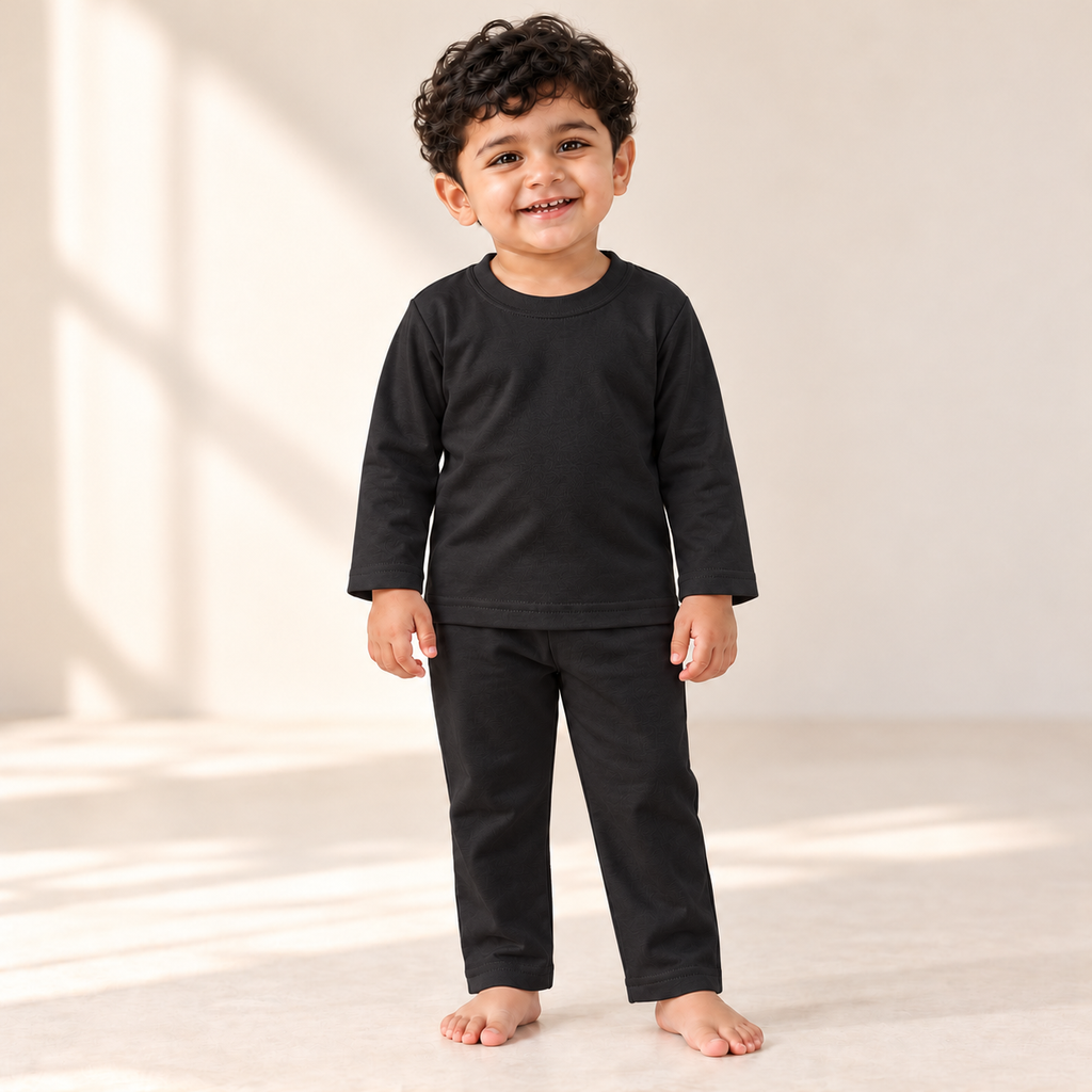 Kids’ Black 2-Piece Outfit – Long-Sleeve Round-Neck