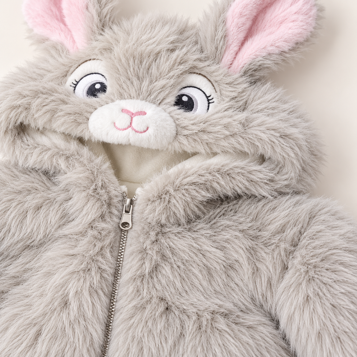 Baby Girls Fluffy Bunny Hooded Faux Fur Jacket – Soft & Warm Winter Coat