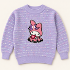 Girls’ Lavender Bunny Appliqué Knitted Winter Sweater