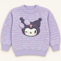 Girls’ Lavender Character Appliqué Knitted Winter Sweater with Bow