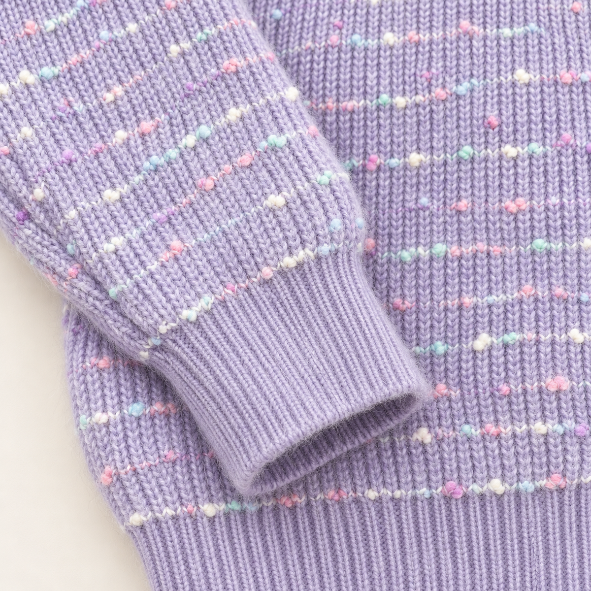 Girls’ Lavender Strawberry Appliqué Knitted Winter Sweater