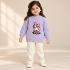 Girls’ Lavender Bunny Appliqué Knitted Winter Sweater