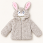 Baby Girls Fluffy Bunny Hooded Faux Fur Jacket – Soft & Warm Winter Coat