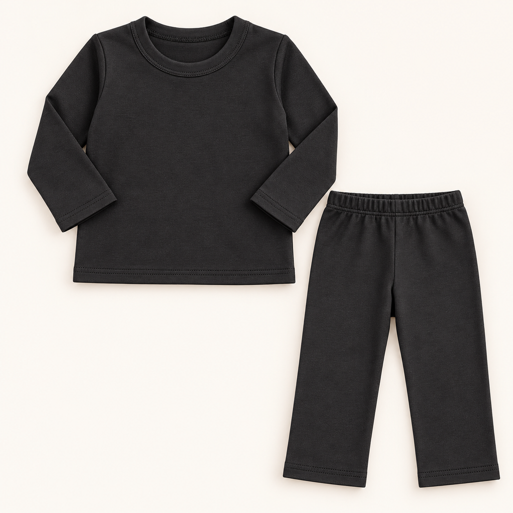 Kids’ Black 2-Piece Outfit – Long-Sleeve Round-Neck