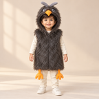 Kids Black Fluffy Chicken Hooded Faux Fur Vest – Cute Winter Outfit